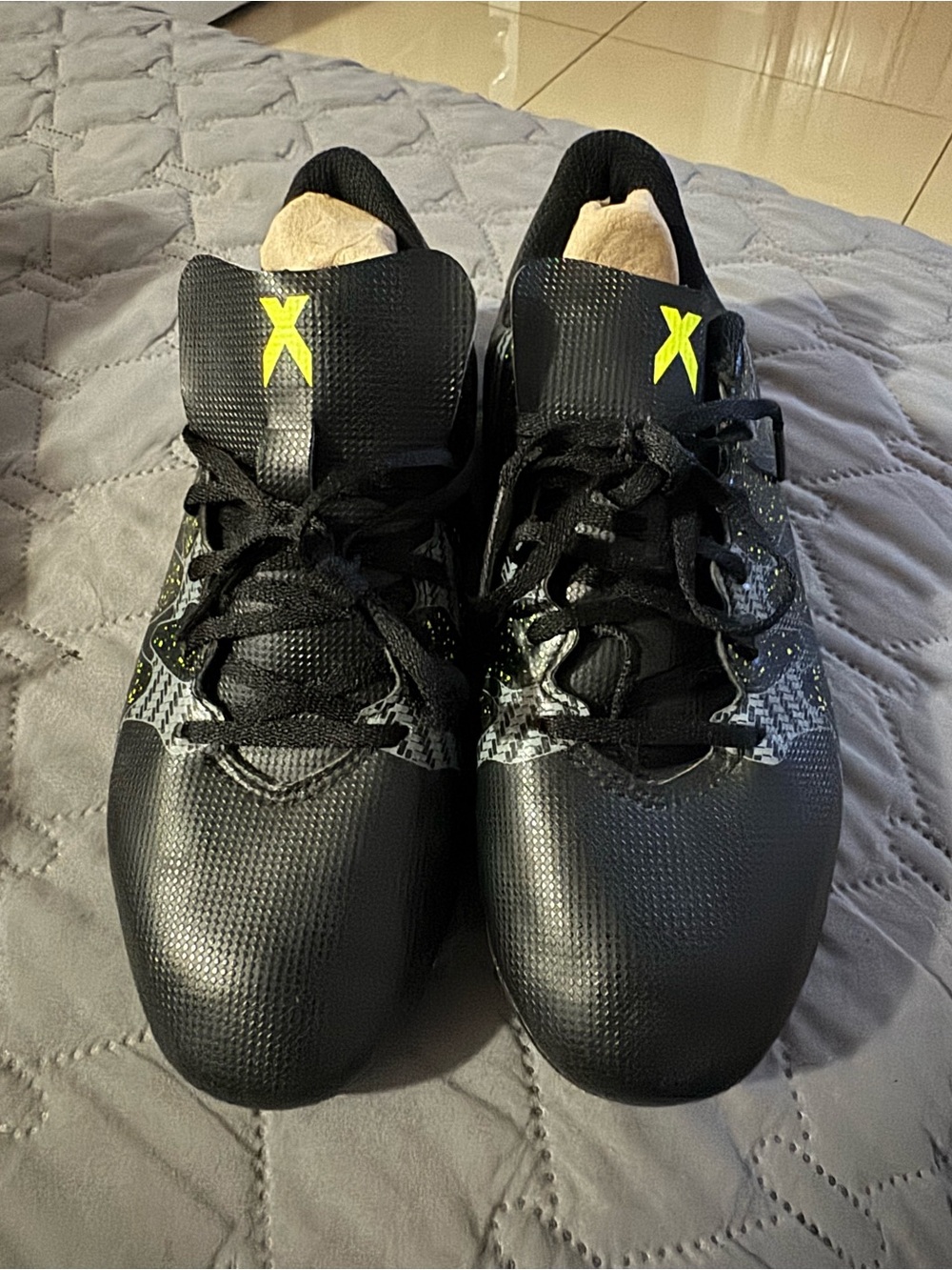 Adidas Black Athletic Shoes with Neon Yellow Accents
